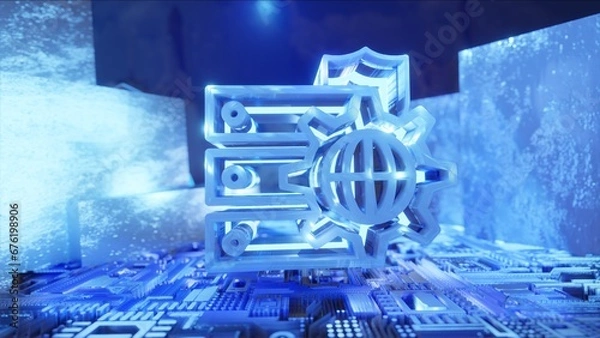 Obraz DATA TECHNOLOGY 3D, SECURITY, MODERN, Network Symbol Blue, Futuristic Concept, blue background, Office, WEB, metallic walls.