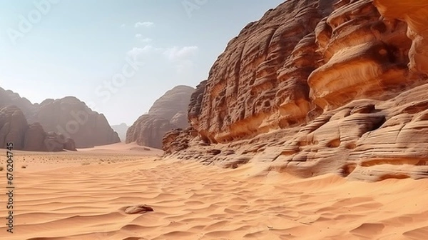 Fototapeta Arabian desert. Wadi Rum. Rock formation. Close-up. Pattern. Background. : Generative AI