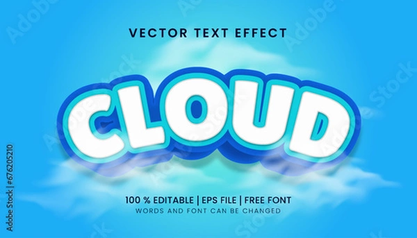 Fototapeta cloud 3D editable text effect style with white and blue color 