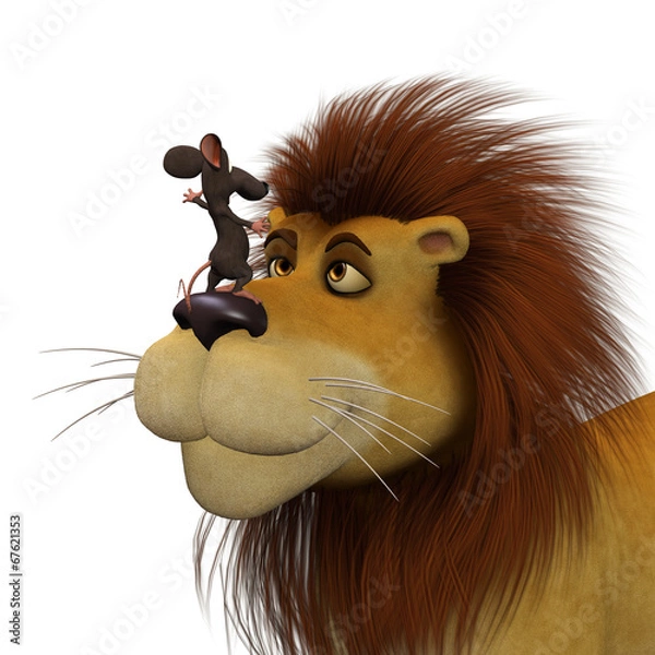 Obraz Courage, 3d cartoon mouse  with a lion