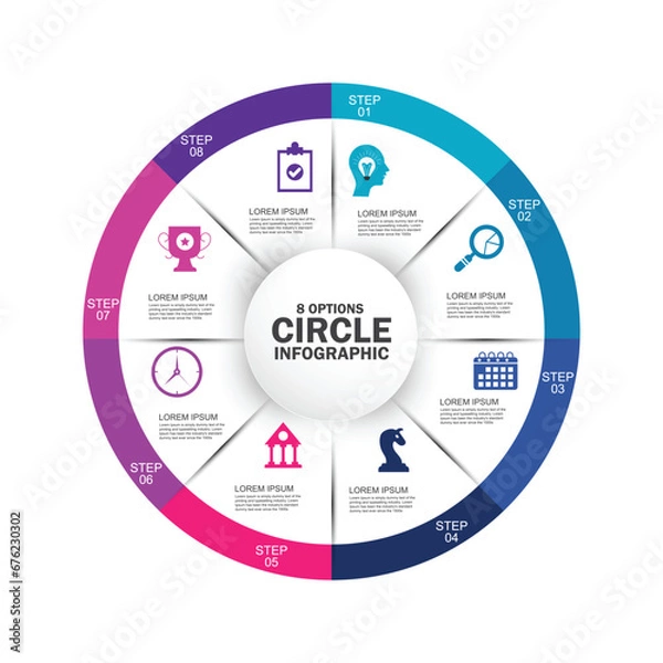 Fototapeta Vector infographic circle. Cycle diagram with 8 options. Can be used for chart, graph, report, presentation