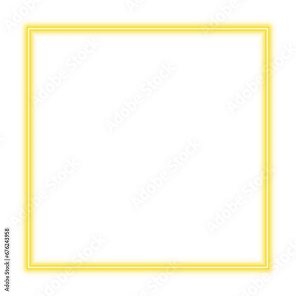 Fototapeta Illustration of neon electric style square frame. Yellow gold color. Isolated on transparent background