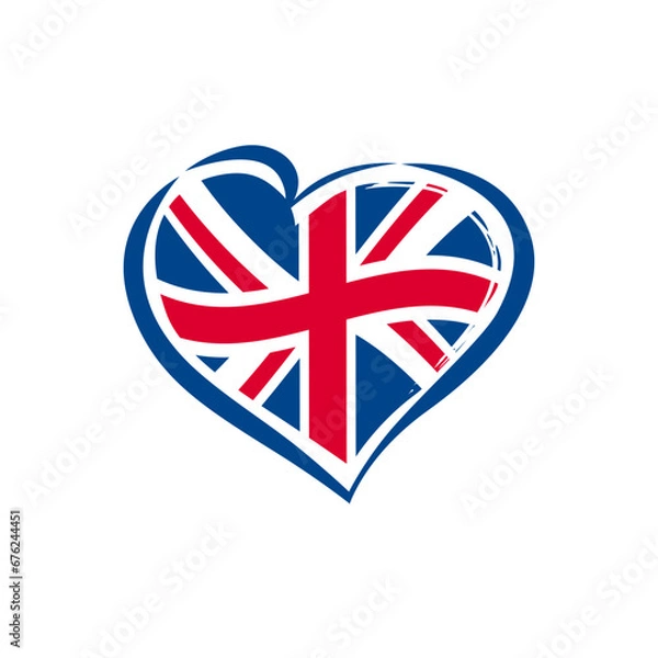 Fototapeta Creative heart shape with flag of the United Kingdom of Great Britain. Love UK icon concept. Sport or travel symbol. Internet button. Badge design. T shirt graphic. Emblem template. Welcome to London.