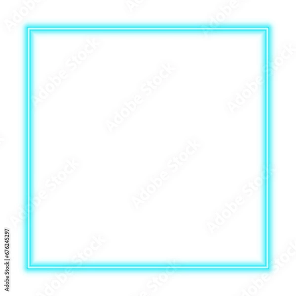 Fototapeta Illustration of neon electric style square frame. Blue color. Isolated on transparent background