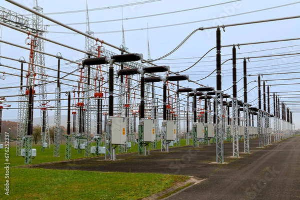 Obraz Part of high-voltage substation with switches and disconnectors.
