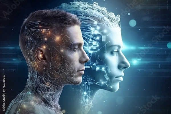 Fototapeta Future technology of the new generation Under the concept of intelligent brain in the digital world of the future. AI generated.