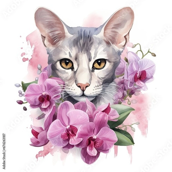 Obraz cat with flowers