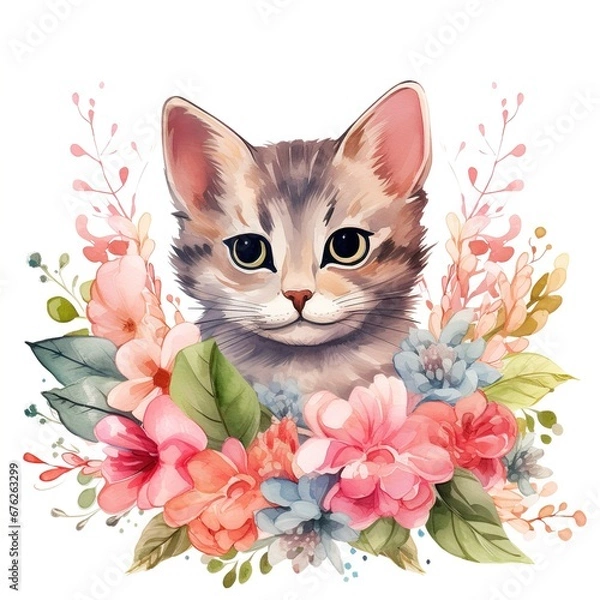 Obraz cat with flowers