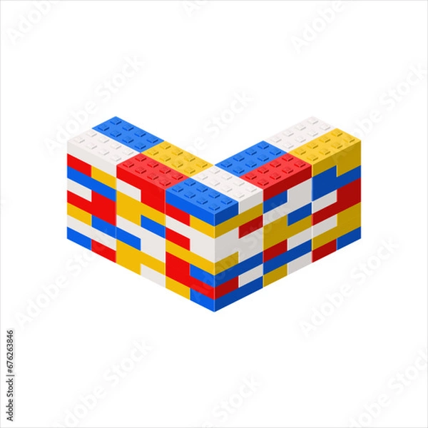 Obraz Imitation of a corner building made of plastic blocks. Vector