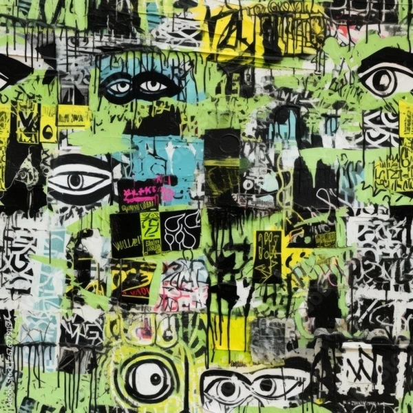 Fototapeta Torn-up layered paper: posters, newspapers and advertisements art, mixed media seamless pattern, colorful pop art texture