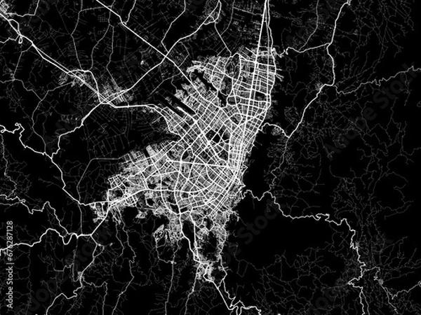Fototapeta Vector road map of the city of Bogota in Colombia with white roads on a black background.