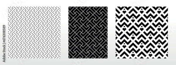 Fototapeta Geometric set of seamless black and white patterns. Simple vector graphics