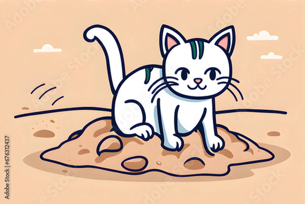 Fototapeta A cat digging sands. Generative AI