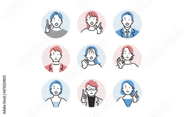 Obraz 笑顔でポーズをする人物セット