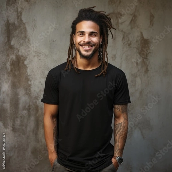 Fototapeta Handsome black man wearing blank tshirt for mockup