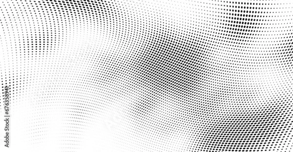 Fototapeta Abstract halftone wave dotted background. Futuristic twisted grunge pattern, dot, circles. Vector modern optical pop art texture for posters, business cards, cover, labels mock-up, stickers layout