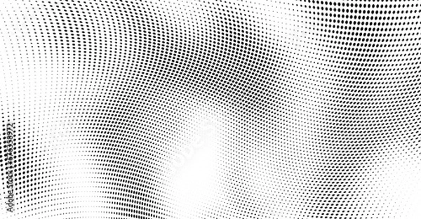 Fototapeta Abstract halftone wave dotted background. Futuristic twisted grunge pattern, dot, circles. Vector modern optical pop art texture for posters, business cards, cover, labels mock-up, stickers layout