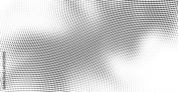 Fototapeta Abstract halftone wave dotted background. Futuristic twisted grunge pattern, dot, circles. Vector modern optical pop art texture for posters, business cards, cover, labels mock-up, stickers layout