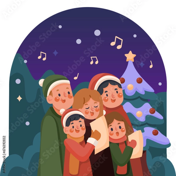 Obraz Beautiful Christmas Caroling Night Illustration