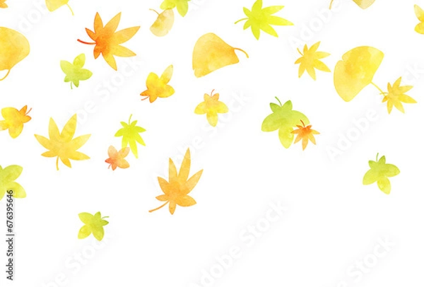 Fototapeta 背景素材_水彩_紅葉_白背景