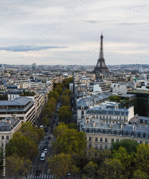 Obraz View of Paris from the top of the Arc De Triomphe, with the Eiffel tower