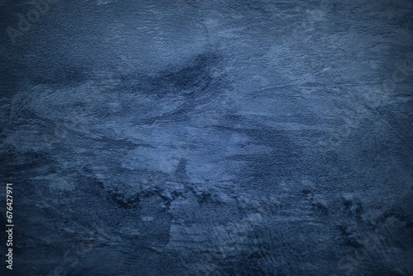 Fototapeta Texture of blue polished concrete background. Dark old wallpaper with rough cement texture. Empty grunge wall concept or floor backdrop. Abstract surface mockup. Top view, close up, copy space