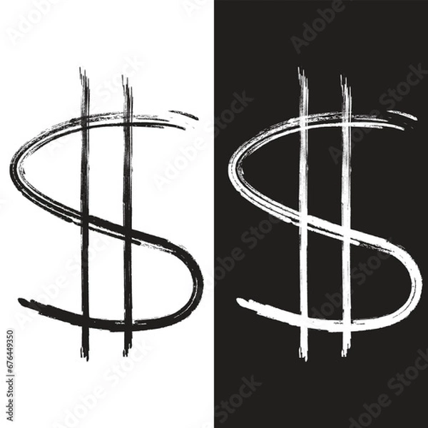 Obraz Dollar Sign symbol Icon vector using on Black and white Board script. Money Symbol in Grunge Style. Cool Dollar Icon.