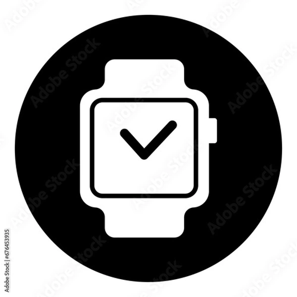 Fototapeta A smart watch symbol in the center. Isolated white symbol in black circle. Vector illustration on white background