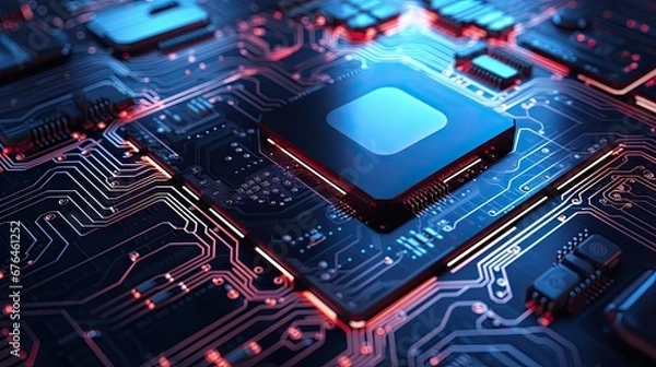 Fototapeta Circuit board patterns with futuristic elements, representing artificial intelligence