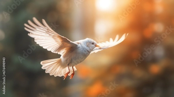 Fototapeta A soft focus image of a bird flying with shallow  AI generated illustration
