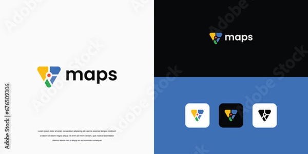 Obraz letter mark maps logo, v logo