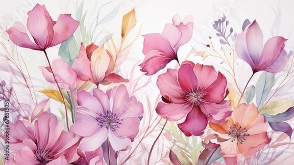 Fototapeta watercolor flowers backgrounds. illustrations in the style of handmade watercolors on a white background, generative artificial intelligence