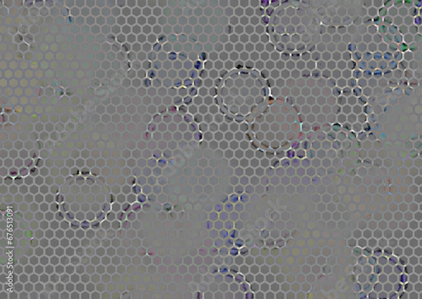 Fototapeta Hexagonal dotted pattern with colored spots. Color abstract texture diluting dotted hexagonal background
