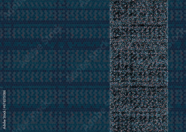 Obraz Image with abstract shapes in a rectangle on a blue hexagonal pattern.