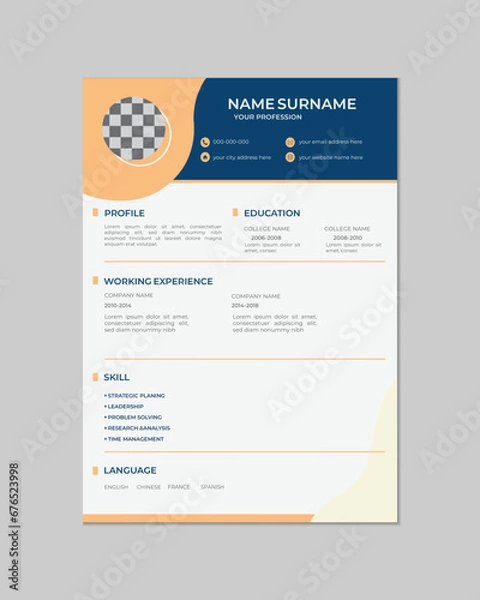 Obraz Professional CV resume template design 