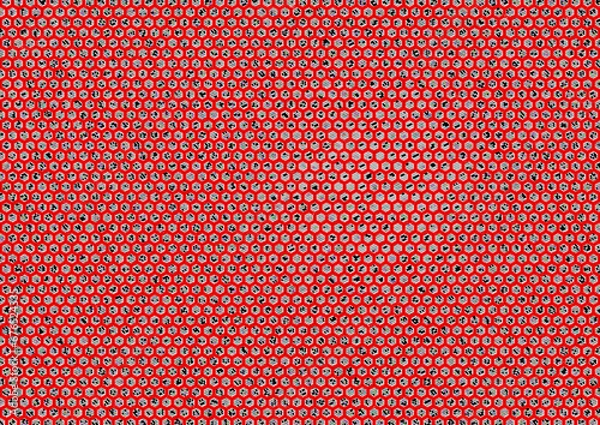 Obraz Hexagonal Pattern Design with Multicolored Squares and black Interlining on a red Background