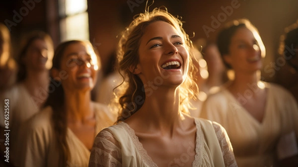 Fototapeta Choir in Harmony: A visually striking photo of a church choir in harmonious performance, conveying the beauty of Christian liturgical music