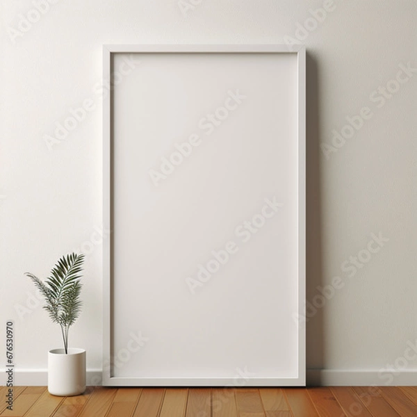 Fototapeta a realistic blank photo frame hanging on a wall created with Generative Ai