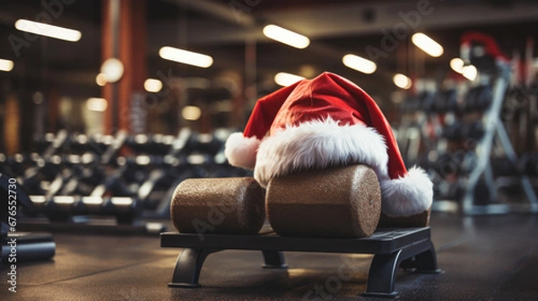 Obraz Santa Claus hat in the gym on Christmas day