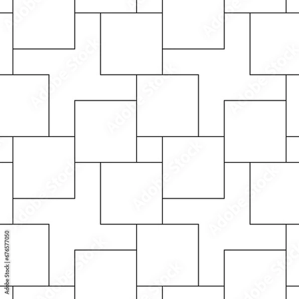 Fototapeta Parquet vector. White figures tessellation on black background. Seamless surface pattern design with polygons. Repeated blocks wallpaper. Mosaic motif. Digital paper for page fills, web designing.