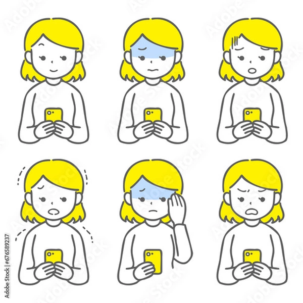 Fototapeta スマホでSNSのトラブルにあった女性