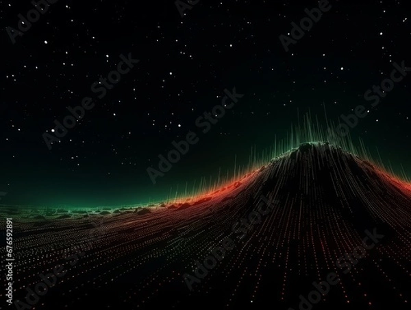 Fototapeta Abstract sci-fi green and red background, concept of digital future., AI
