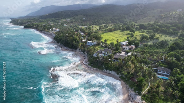 Fototapeta Barahona beach in Dominican Republic. Caribbean beach aerial views