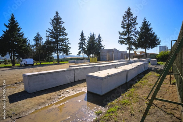 Fototapeta Cement coffin at Cemetery "las rosas" on Lircay Avenue in Talca, Maule, Chile  