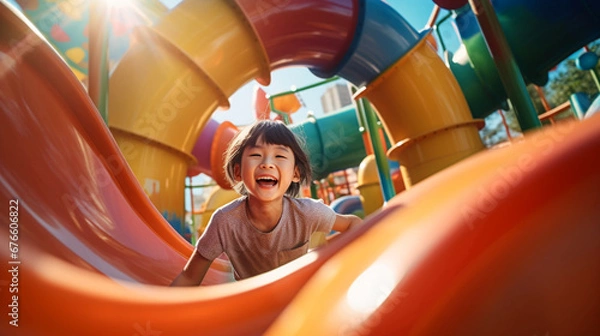 Obraz 遊具で遊ぶ子供