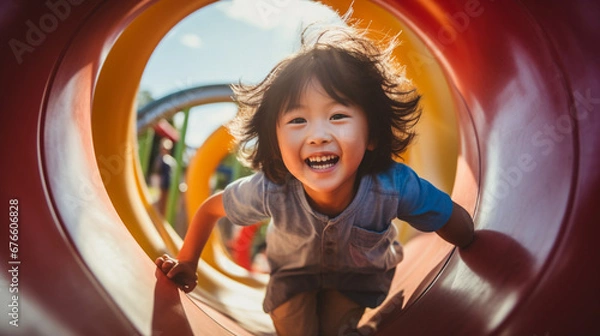 Obraz 遊具で遊ぶ子供