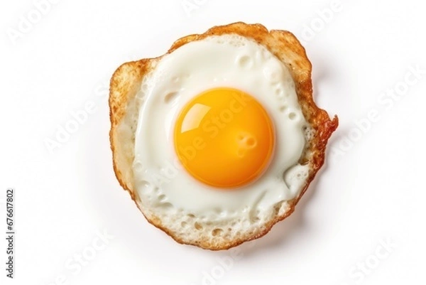 Fototapeta Fried egg isolated on white background. Generative AI.