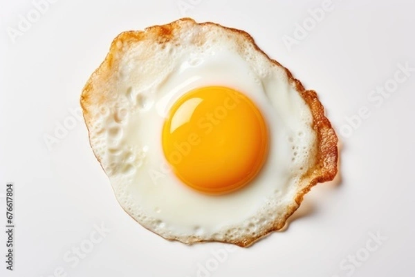 Fototapeta Fried egg isolated on white background. Generative AI.