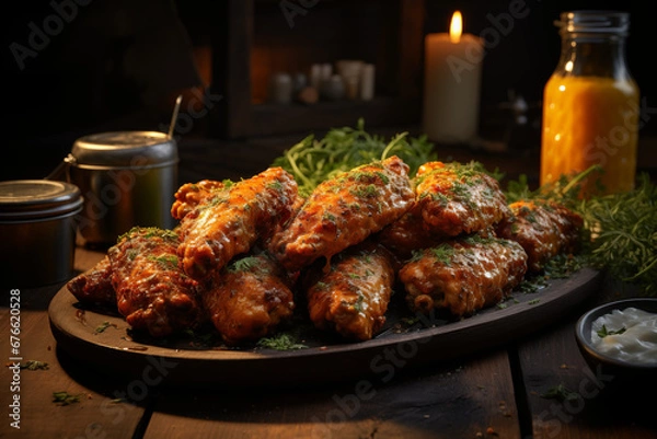 Fototapeta Sizzling Vegan Buffalo Wings Delight - Generative Ai