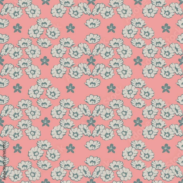 Fototapeta Vector small flower damask illustration seamless repeat pattern digital artwork